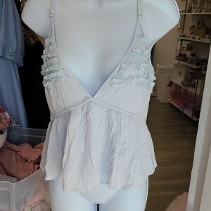 Papermoon Light Blue Ruffle-Trim Spaghetti Strap Peplum Camisole